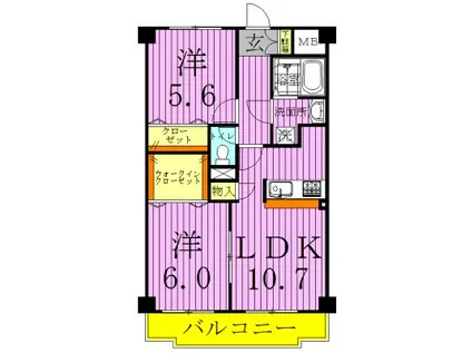 フラワーフォンテーヌ2(2LDK/2階)の間取り写真
