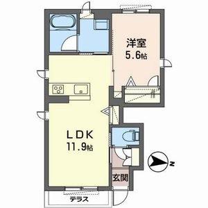 ビューテラスイズミII(1LDK/1階)の間取り写真