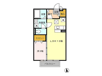 ブロケードリバーB(1LDK/1階)の間取り写真