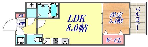 SERENITE三宮(1LDK/13階)の間取り写真