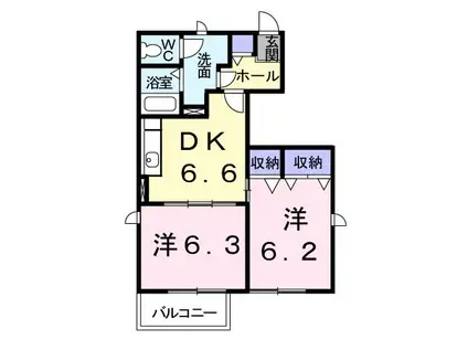 ポートヒルズ.ヴィラA(2DK/1階)の間取り写真