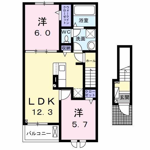 サザンカA(2LDK/2階)の間取り写真