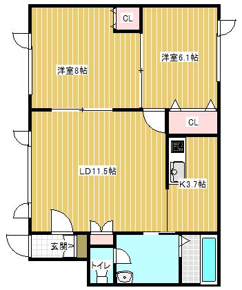 プランドール(2LDK/1階)の間取り写真