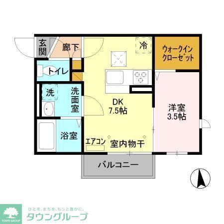 グリーンハイム東船橋(1DK/1階)の間取り写真