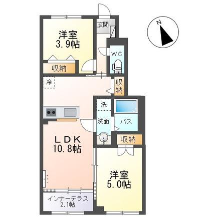 COMFORT LUMINOUS(2LDK/1階)の間取り写真