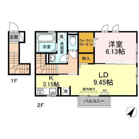 エントピア立花(1LDK/2階)の間取り写真