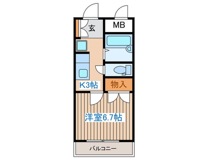 ワカユーヒルズ(1K/2階)の間取り写真