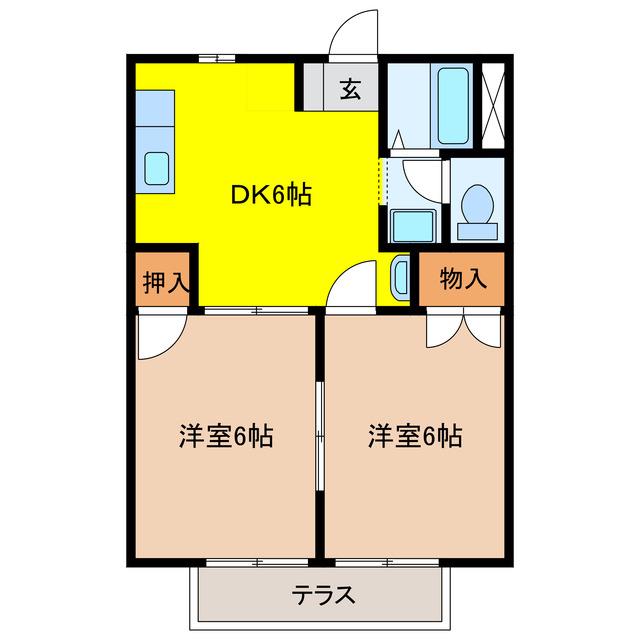ドリーミー山中C(2DK/1階)の間取り写真