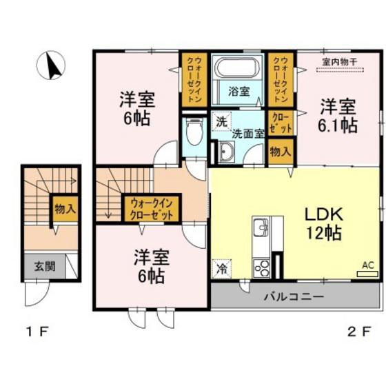 イル ヴィラージュ B棟(3LDK/2階)の間取り写真
