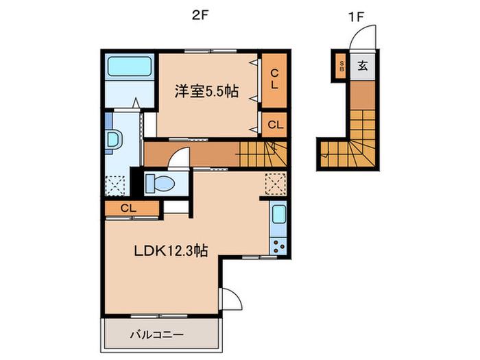 キャム月見山II(1LDK/2階)の間取り写真
