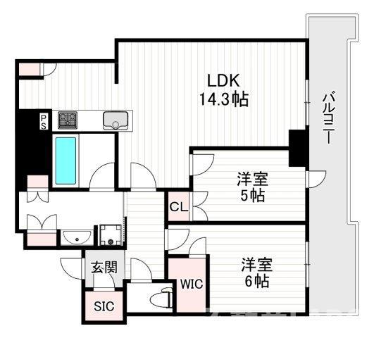 シエリアタワー大阪堀江(2LDK/31階)の間取り写真