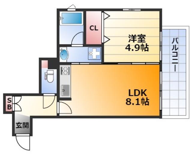 プロスペラーレ新大阪(1LDK/3階)の間取り写真