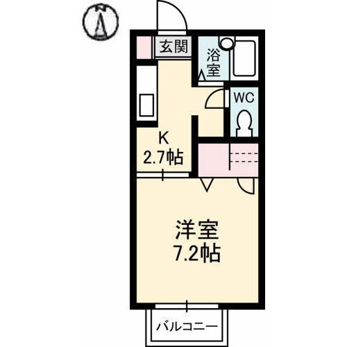 ドゥ・パシオーネ B棟(1K/1階)の間取り写真