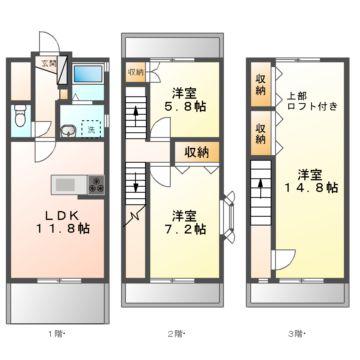 ブリックハウスいずみ(3LDK/3階)の間取り写真