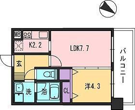 コンダクト福岡東(1LDK/9階)の間取り写真