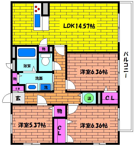 シンフォニエッタ西岡本(3LDK/3階)の間取り写真
