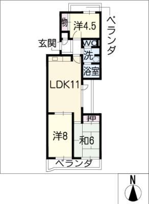アーバンドエル猪高台(3LDK/3階)の間取り写真