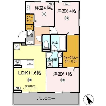 D-ROOM鷹の巣(3LDK/2階)の間取り写真