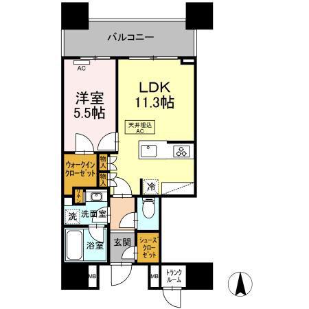 パークシティ大崎 ザ タワー(1LDK/20階)の間取り写真