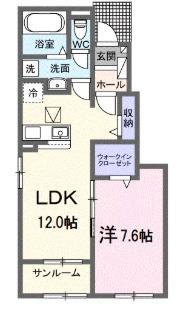 ラヴィベールアイ Ⅱ(1LDK/1階)の間取り写真