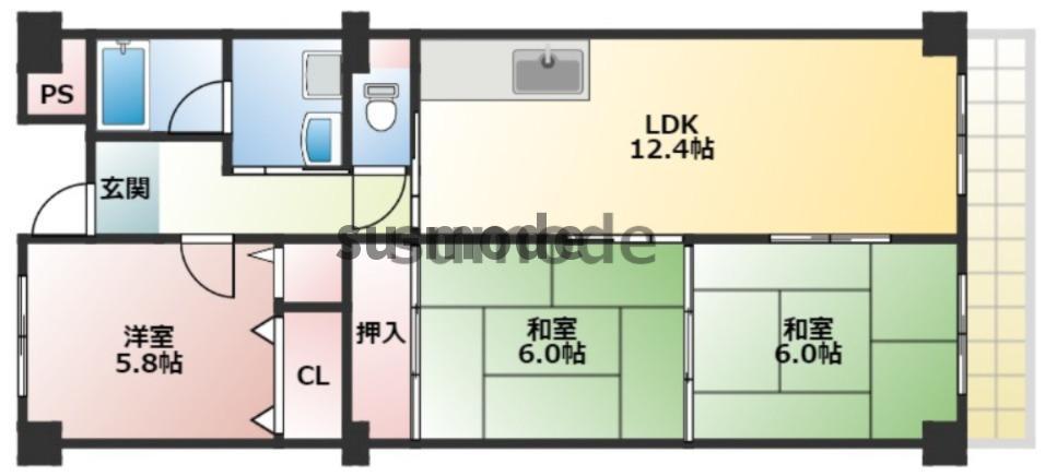 メゾンドール1(3LDK/4階)の間取り写真