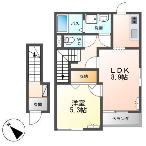 ヴィレッジコンフォート(1LDK/2階)の間取り写真