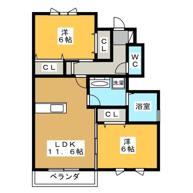 グラン ビュー ソニック B棟(2LDK/1階)の間取り写真