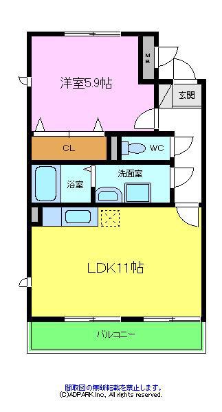 アミティエⅡ(1LDK/1階)の間取り写真