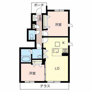 ラ・フルールI(2LDK/1階)の間取り写真
