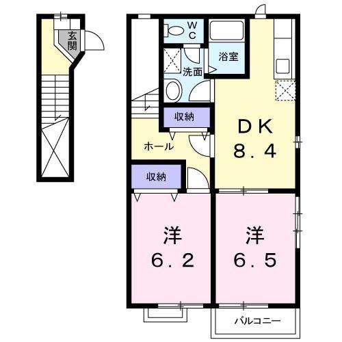 ブライトK(2DK/2階)の間取り写真