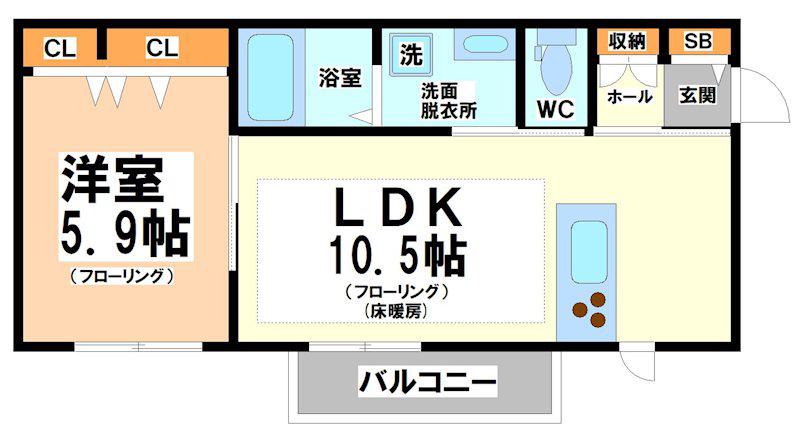 HILLTOP ウエスト(1LDK/2階)の間取り写真