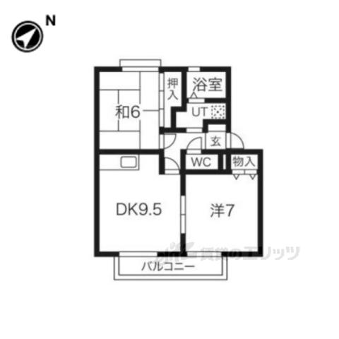 サンビレッジ学園前東坂D(2LDK/2階)の間取り写真