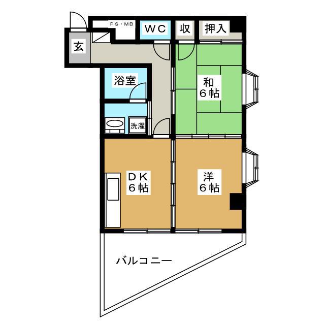 アーバンシラヤマ(2DK/2階)の間取り写真