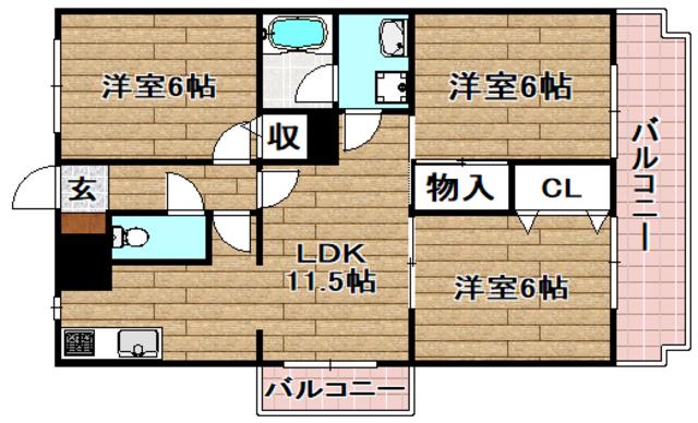 SUNハイム城南(3LDK/1階)の間取り写真