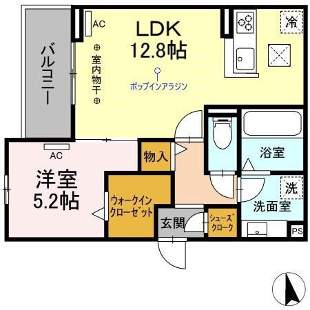 ECLAT AKEBONO(1LDK/2階)の間取り写真