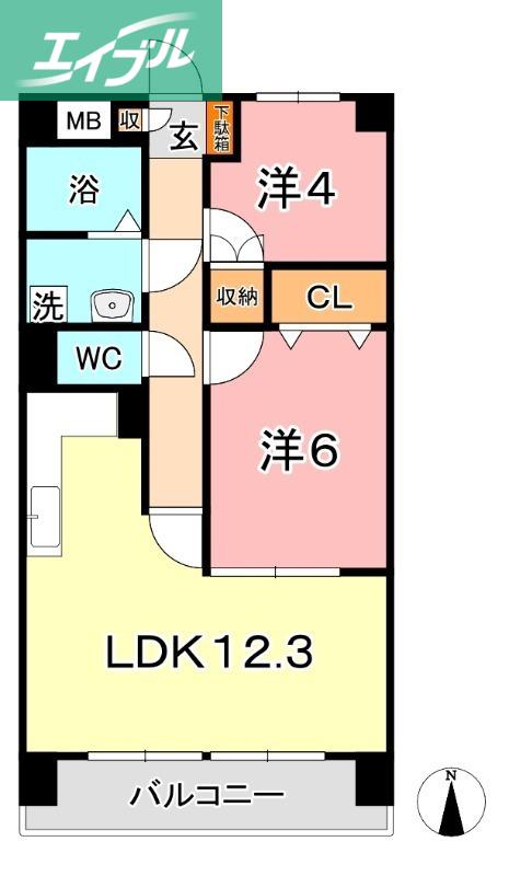 厚生町クラウンズマンション(2LDK/6階)の間取り写真