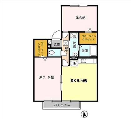 ノースステラB(2DK/2階)の間取り写真