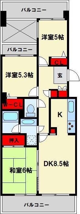のむら貝塚ガーデンシティ六番館(3LDK/2階)の間取り写真
