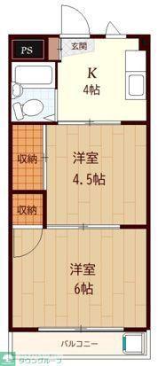 シャトール前川(2K/4階)の間取り写真