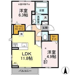 シュエット A棟(2LDK/3階)の間取り写真