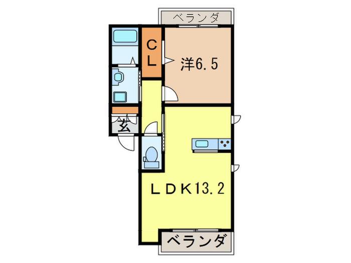 NAMI-NU夙川B(1LDK/2階)の間取り写真