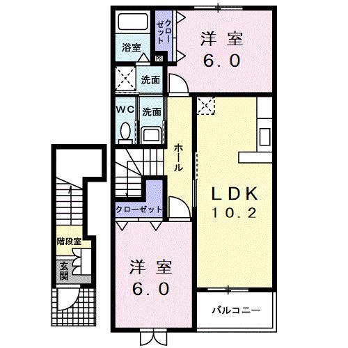 ルミエールII(2LDK/2階)の間取り写真