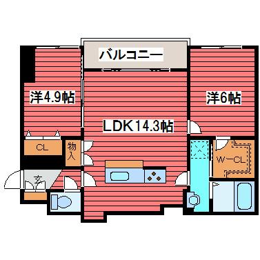 GALUSIA(2LDK/5階)の間取り写真