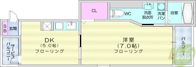 シャルール・エイト(1DK/1階)の間取り写真