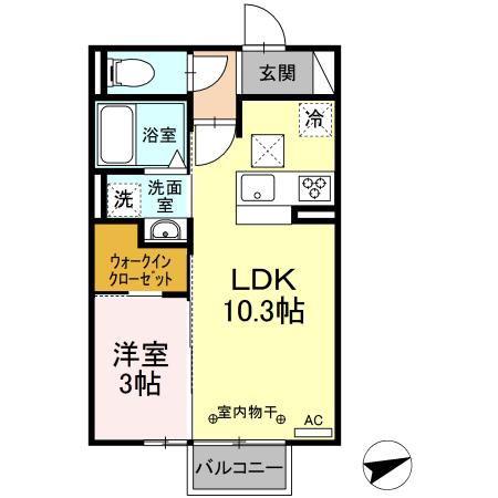 カーサ アンソレイエ(1LDK/1階)の間取り写真
