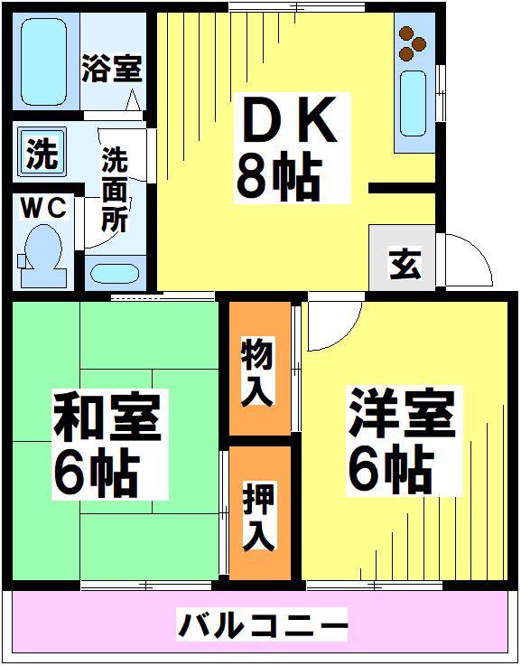 リバーハウス(2DK/1階)の間取り写真