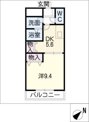 グローリアス高松(1DK/2階)の間取り写真