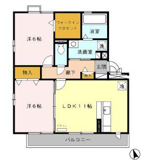 ウッディー半田山 II(2LDK/1階)の間取り写真