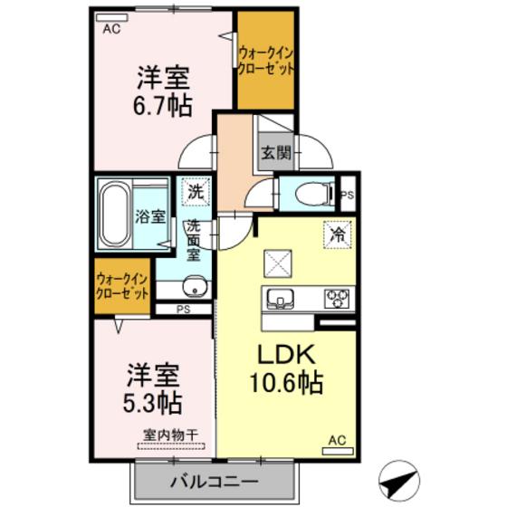 プレミアム11・12番館(2LDK/1階)の間取り写真