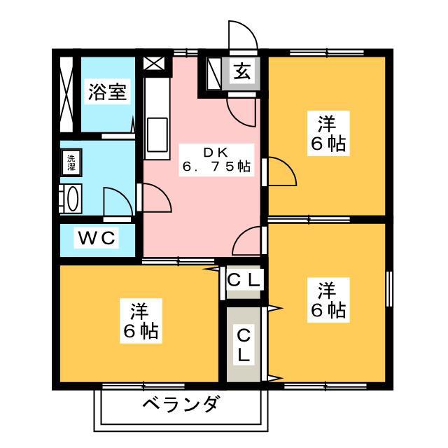 レインボーハイツ(3DK/1階)の間取り写真
